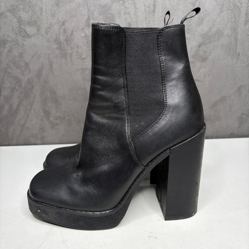 Steve Madden Trip-S Chelsea Platform Boots Womens 9 Black Square Toe Chunky Heel